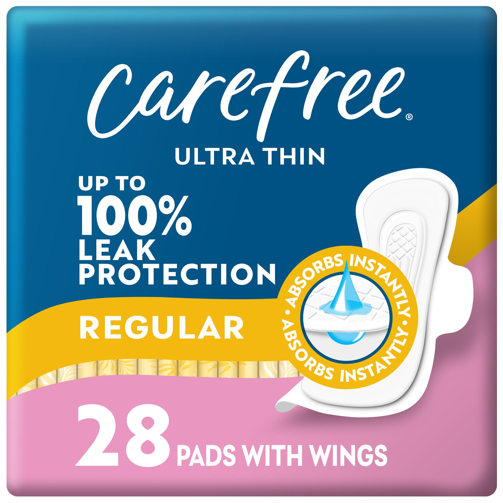 Carefree Ultra Thin Pads, Regular With Wings, 28 CT