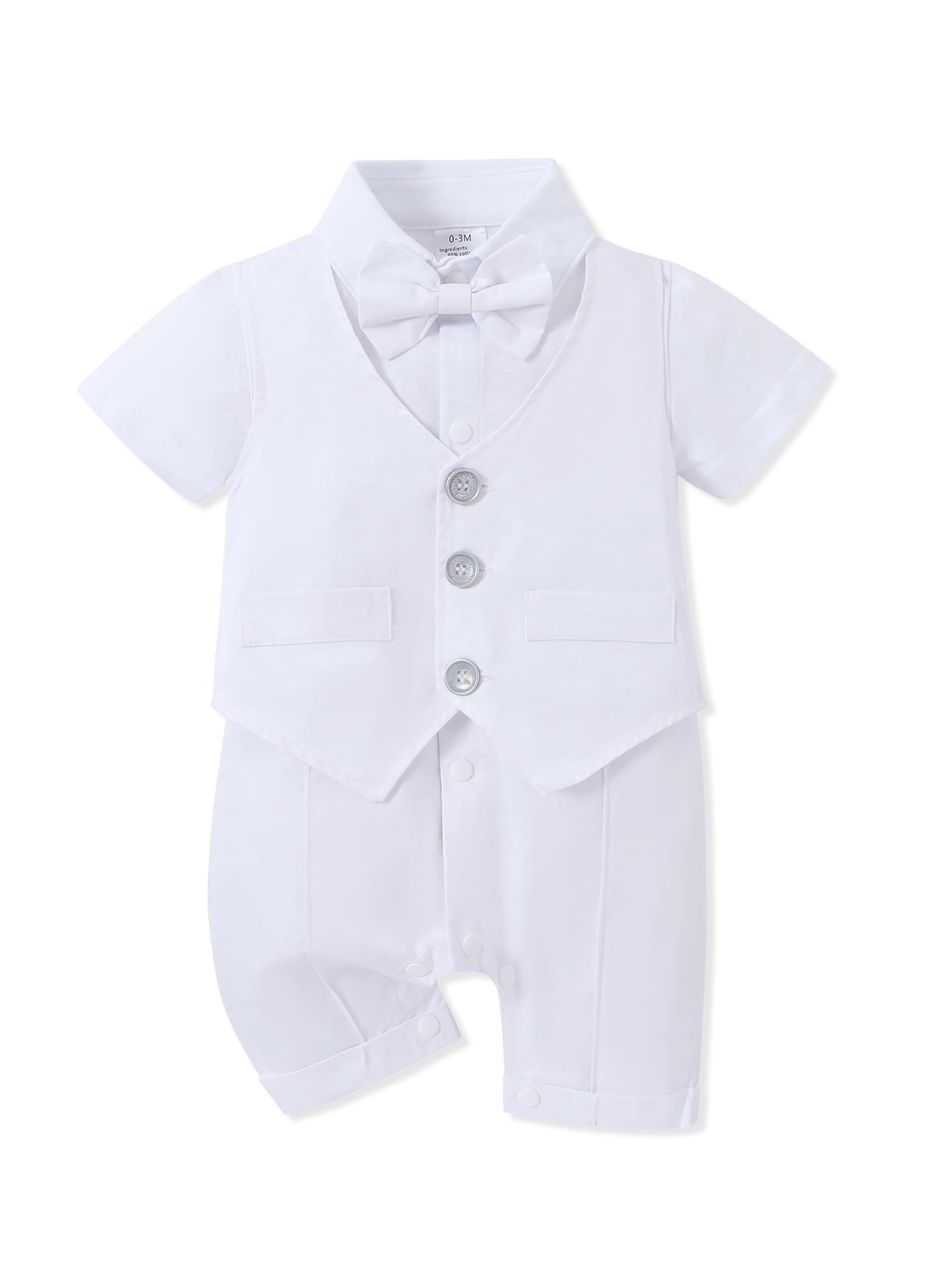 CARETOO Baby Boy Baptism Christening Outfits Infant Bowtie with Socks Baby Romper 4Pcs Baby Suit