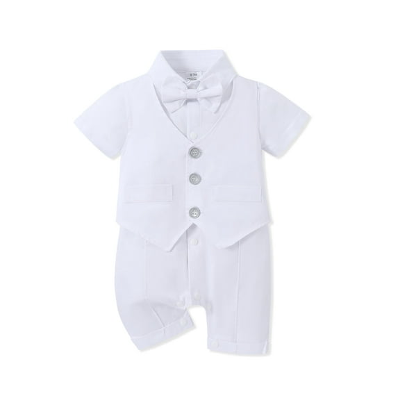 CARETOO Baby Boy Baptism Christening Outfits Infant Bowtie with Socks Baby Romper 4Pcs Baby Suit