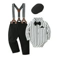 thumbnail image 1 of CARETOO Baby Boy Clothes 0-18 Months Formal Long Sleeve Striped Dress Shirt Suspender Pants Outfit, 1 of 13