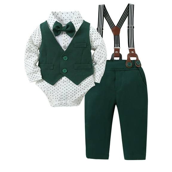 CARETOO Baby Boy Clothes 0-18 Months Formal Shirt Waistcoat Suspender Pants Tie Outfit Cotton Fabric