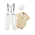 thumbnail image 1 of CARETOO Baby Boy Clothes 0-18M Infant Fomal Tuxedo Gentleman Romper Suspender Pants Bowtie Hat Suit, 1 of 13