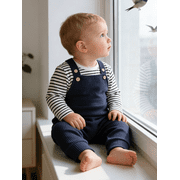 CARETOO Baby Boy Clothes 2Pcs Infant Boy Overalls Outfits Baby Striped Romper Jumpsuits Set Cotton Fabric Newborn Cute Casual Bodysuit 0-24M
