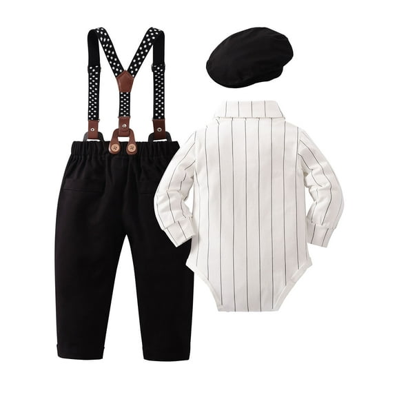 CARETOO Baby Boy Clothes 0-24M Infant Formal Dress Shirt Suspender Trousers Hat Bowtie Cotton Fabric