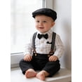 thumbnail image 1 of CARETOO Baby Boy Clothes Infant Formal Dress Outfit Set Romper Shirt Bowtie Beret Suspender Trousers 0-24M 4Pcs Church Wedding Baptism Suit Cotton Fabric, 1 of 11