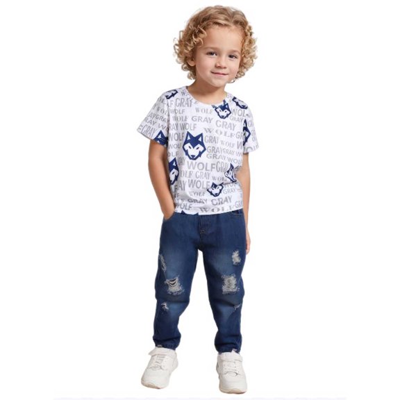 CARETOO Baby Boy Clothes 1-5T Toddler Suits Casual Outfit T-shirt Jeans 2Pcs Summer And Fall Set