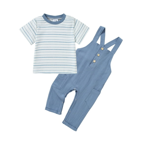 CARETOO Baby Boy Clothes 2Pcs Toddler Striped Short Sleeve T-Shirt Overalls Set 6M-3T Casual Outfits