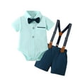 thumbnail image 1 of CARETOO Baby Boy Clothes 3-6Months Infant Tuxedo Short Sleeve Formal Wedding Outfit Suspender Pants, 1 of 13