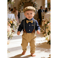 thumbnail image 1 of CARETOO Baby Boy Clothes Cotton Fabric Formal Outfits Shirt Suspender Pants Bowtie Beret Hat 4pcs, 1 of 11