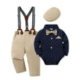 thumbnail image 1 of CARETOO Baby Boy Clothes Formal Outfit Suits Long Sleeve Shirts Suspender Pants Bowtie Beret Hat 0-18M, 1 of 18
