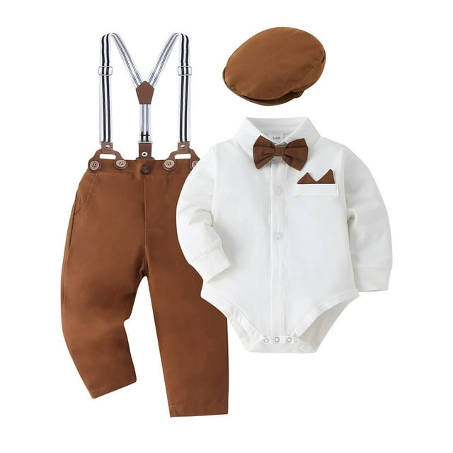 CARETOO Baby Boy Clothes Formal Suit Infant Shirt Hat Suspender Pants