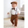 thumbnail image 1 of CARETOO Baby Boy Clothes Infant Formal Outfit Suit Shirt Hat Suspender Pants Bowtie 0-18M Cotton Fabric 4pcs Church Wedding Baptism Suit, 1 of 13