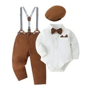 CARETOO Baby Boy Clothes Formal Suit Infant Shirt Hat Suspender Pants Tie 0-18M Cotton Fabric 3pcs