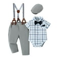 thumbnail image 1 of CARETOO Baby Boy Clothes Gentleman Outfit Suits 0-18M Infant Shirts Suspender Pants Bowtie Beret Hat, 1 of 13