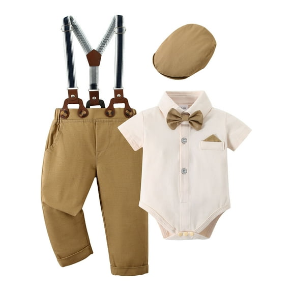CARETOO Baby Boy Clothes Gentleman Outfit Suits Infant Shirts Suspender Pants Bowtie Beret Hat 0-18M