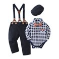 thumbnail image 1 of CARETOO Baby Boy Clothes Gentleman Outfit Suits Plaid Shirts Suspender Pants Bowtie Beret Hat 0-18M, 1 of 12