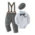 thumbnail image 1 of CARETOO Baby Boy Clothes Gentleman Outfits Suit Infant Shirts Suspender Pants Bowtie Beret Hat 0-18M, 1 of 13
