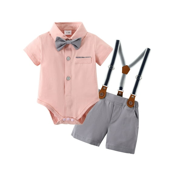 CARETOO Baby Boy Clothes Infant Gentleman Outfits Suspender Shorts Pants Outfits 3pcs 0-18 Months