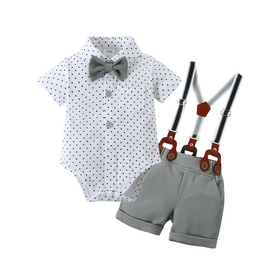 CARETOO Baby Boy Clothes Newborn Infant Shirt Bowtie Beret Suspender Pant 0-18M Gentleman Outfit