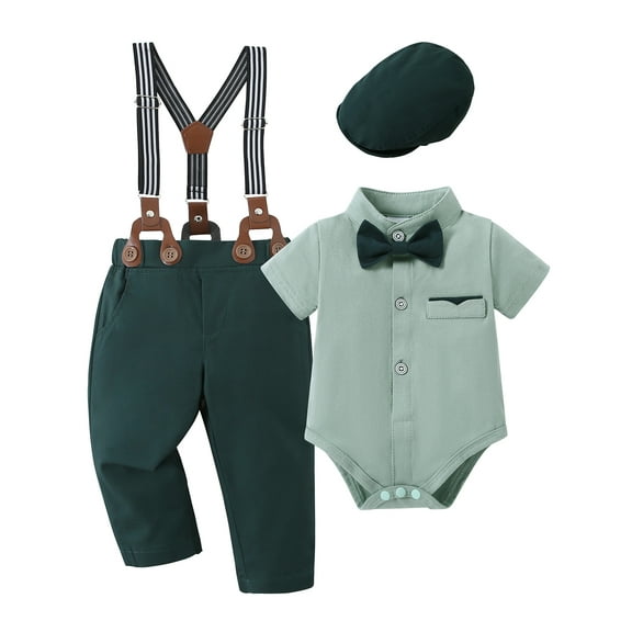 CARETOO Baby Boy Clothes Newborn Set Formal Outfit Shirt Bowtie Suspender Pants Cotton Fabric 3-18M