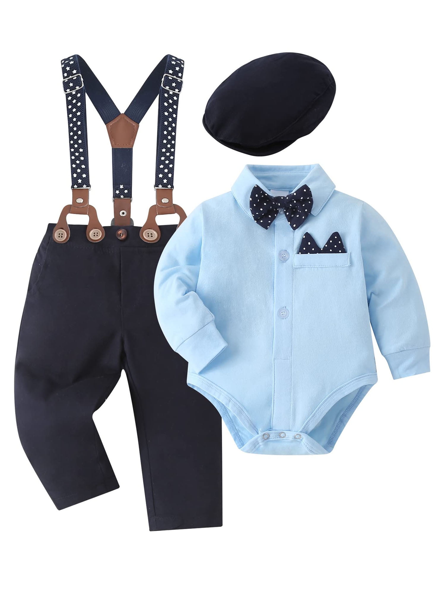 CARETOO Baby Boy Clothes Set Infant Tuxedo Long Sleeve Gentleman Suit