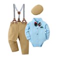 thumbnail image 1 of CARETOO Baby Boy Clothes Suit 0-18M Infant Formal Dress Shirt Suspender Pants Bowtie Beret Hat Set, 1 of 15