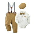 thumbnail image 1 of CARETOO Baby Boy Clothes Suit 0-18M Newborn Infant Gentleman Outfit Dress Shirt Bowtie Pants Hat Set, 1 of 12
