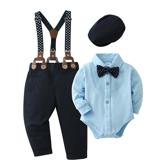 CARETOO Baby Boy Clothes Suit 0-24 Months Infant Gentleman Outfits Dress Shirt Bowtie Pants Hat Set