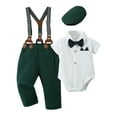 thumbnail image 1 of CARETOO Baby Boy Clothes Suit 0-24M Infant Newborn Gentleman Outfit Dress Shirt Bowtie Pants Hat Set, 1 of 14
