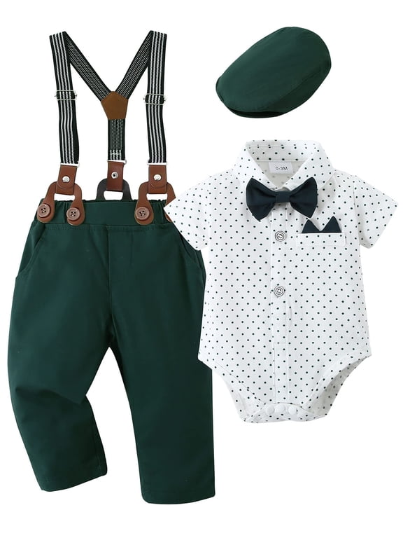 Baby Boy Clothes Suit 0-24M Infant Newborn Gentleman Outfit Dress Shirt Bowtie Pants Hat Set