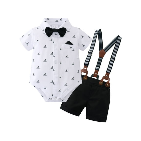 CARETOO Baby Boy Clothes Suit Dress Shirt Shorts Suspender Pants Formal Set Cotton Fabric 3pcs Set