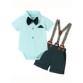 thumbnail image 1 of CARETOO Baby Boy Clothes Suit Dress Shirt Shorts Suspender Pants Hat Formal Cotton Fabric 3pcs Set, 1 of 14