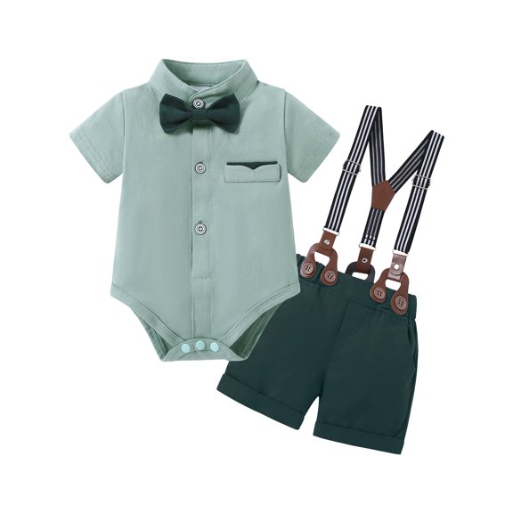 CARETOO Baby Boy Clothes Suit Floral Dress Shirt Shorts Suspender Pants Formal 95% Cotton 3pcs