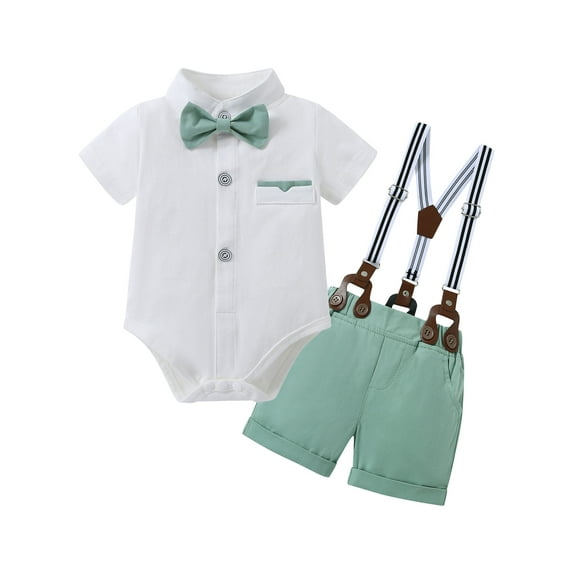 CARETOO Baby Boy Clothes Suit Floral Dress Shirt Shorts Suspender Pants Formal 95% Cotton 3pcs