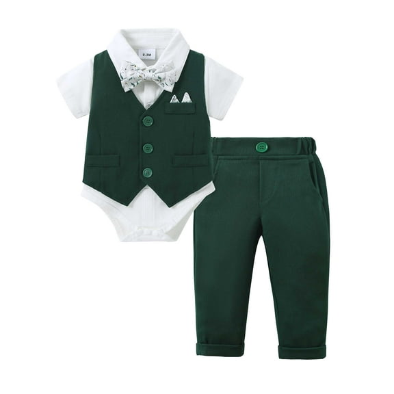 CARETOO Baby Boy Clothes Suit Formal Outfits 0-18 Months Dress Shirt Bowtie Vest Pants 4pcs Set