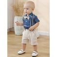 thumbnail image 1 of CARETOO Baby Boy Clothes Suit Infant Tuxedo Plaid Shirt Suspender Shorts Pants Bowtie Hat 3-6 Months, 1 of 9