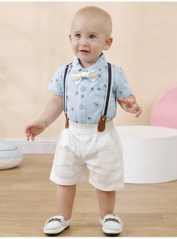 Baby Boy Clothes Suit Romper Suspender Trousers Pants Bowtie Hat Gentleman Outfit 0-18M 3pcs