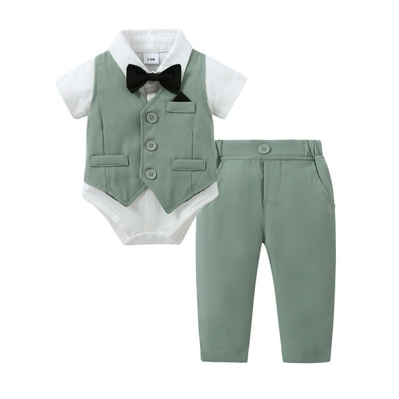 CARETOO Baby Boy Clothes Suit Shirt Bow Tie Waistcoat Pants Formal Set 0-18M Cotton Fabric 4pcs