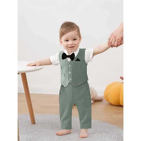 CARETOO Baby Boy Clothes Suit Shirt Bow Tie Waistcoat Pants Formal Set 0-18M Cotton Fabric 4pcs