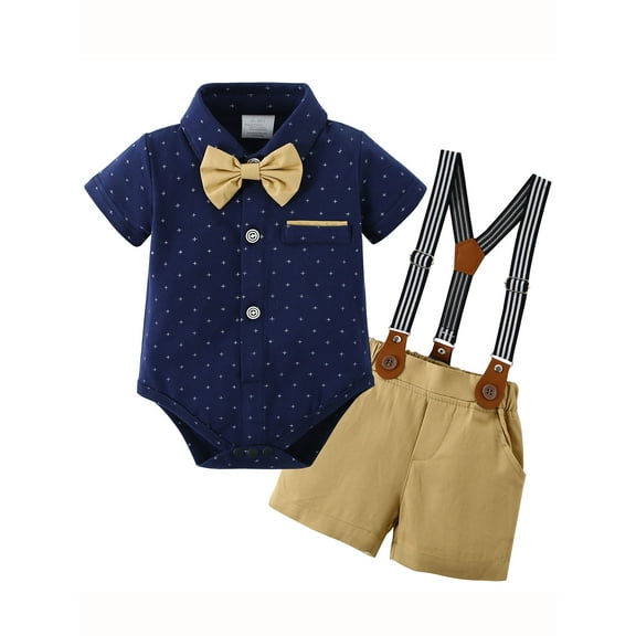 CARETOO Baby Boy Clothes Suit Shirt Shorts Suspender Pants Formal Set 0-18 Months Cotton Fabric 3pcs