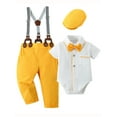thumbnail image 1 of CARETOO Baby Boy Clothes Suit Solid Shirt Suspender Pants Beret Hat Tie Formal Cotton Fabric 3pcs, 1 of 11