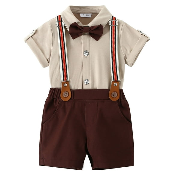 CARETOO Baby Boy Clothes Suit Summer Shirt Shorts Suspender Pants Formal Set Cotton Fabric 3pcs Set