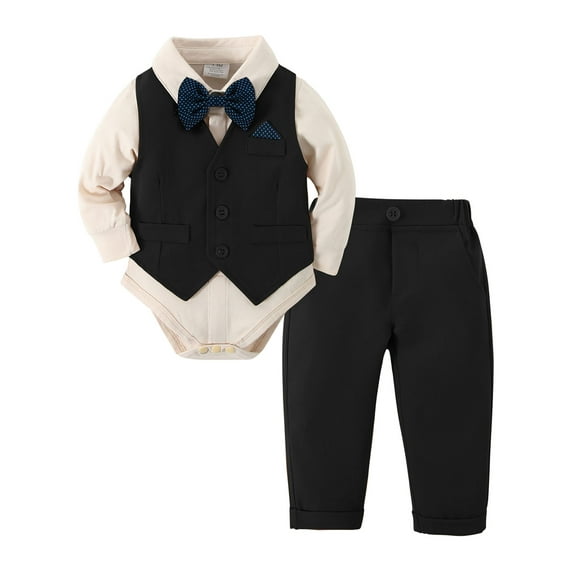 CARETOO Baby Boy Clothes Suit Toddler Formal Outfit 4PC Gentleman Dress Romper Vest Pants Bowtie Set