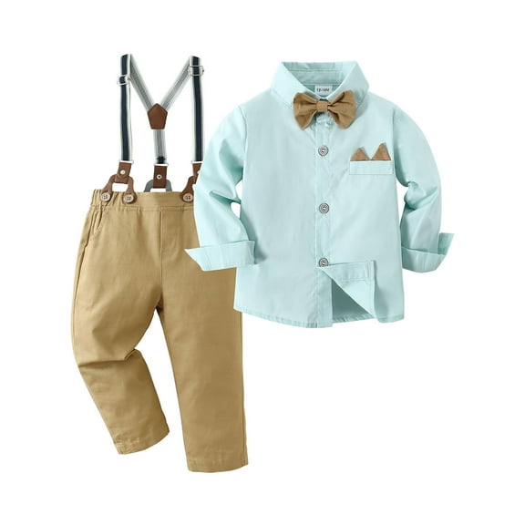 CARETOO Baby Boy Clothes Suits 1-5T Toddler Outfit Formal Dress Shirt Suspender Pants Bowtie 3PCS