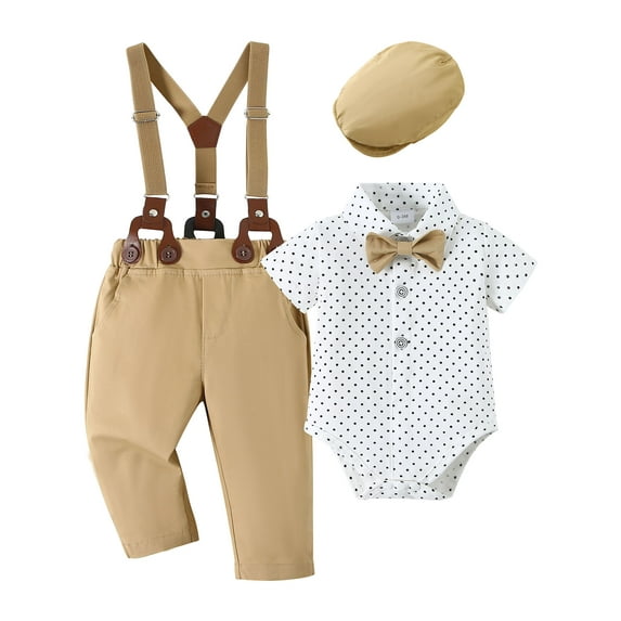 CARETOO Baby Boy Clothes Suits Formal Dress Romper Suspender Pants Beret Hat Bow Tie Outfits 0-24M