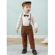 CARETOO Baby Boy Clothes Suits Formal Outfit Romper Hat Suspender Pants Bow Tie Cotton Fabric 3pcs
