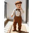 thumbnail image 1 of CARETOO Baby Boy Clothes Suits 0-24M Infant Formal Outfit Romper Beret Suspender Pants Bow Tie Cotton Fabric 3pcs, 1 of 10