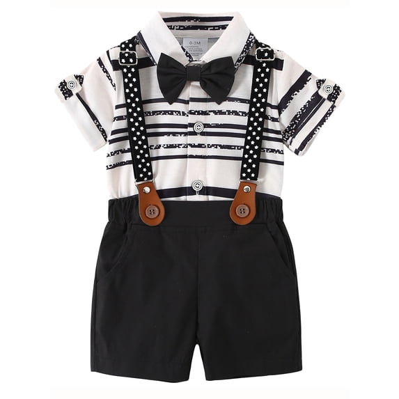 CARETOO Baby Boy Clothes Suits Formal Shirt Striped Shorts Suspender Pants 0-18 Months Cotton Fabric
