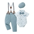 thumbnail image 1 of CARETOO Baby Boy Clothes Suits Gentleman 0-24M Dress Romper Suspender Pants Bow Tie Beret Hat Outfit, 1 of 14