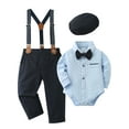 thumbnail image 1 of CARETOO Baby Boy Clothes Suits Gentleman Dress Romper Beret Hat Suspender Pants Bow Tie Outfit 0-24M, 1 of 10